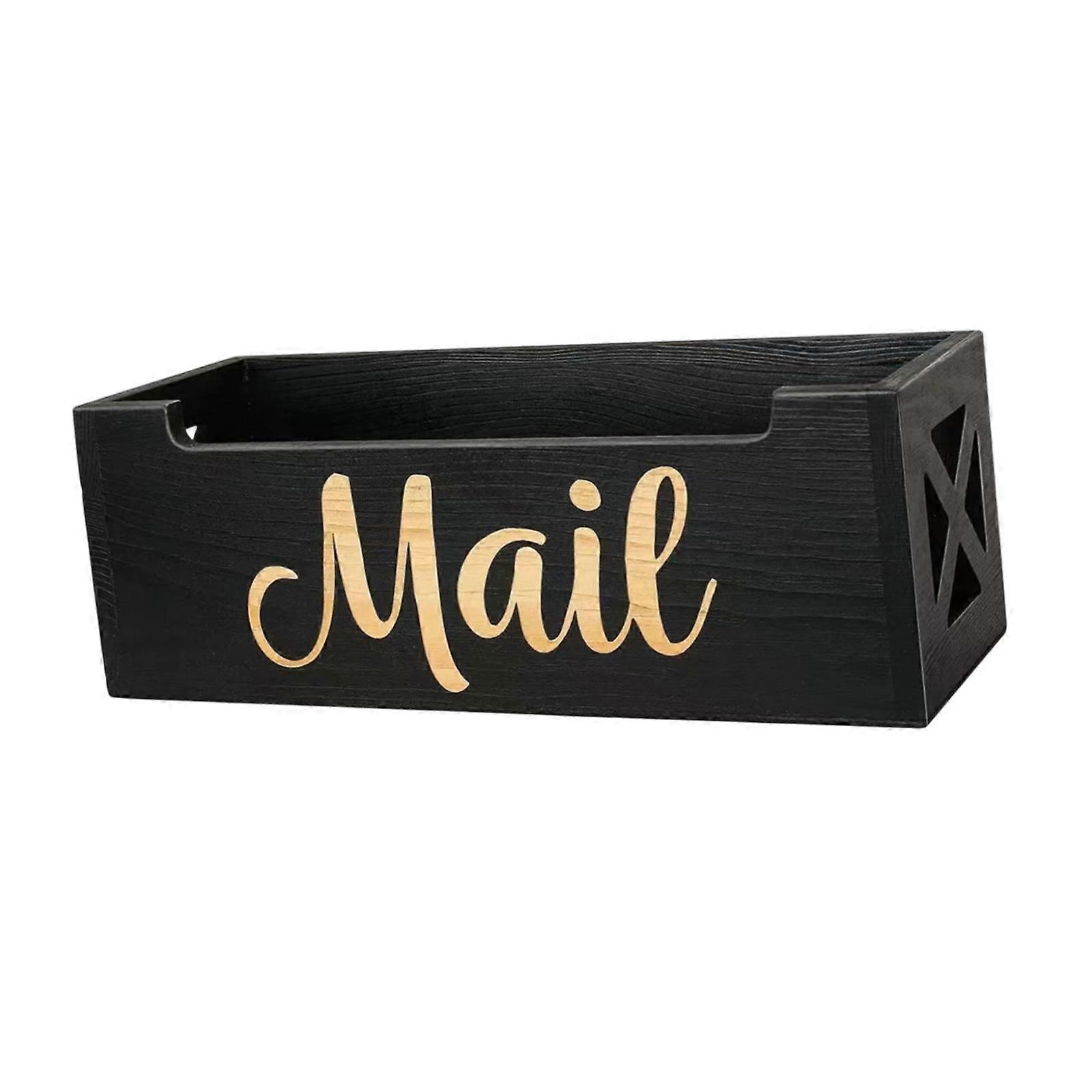 Wood Mail Organizer Multipurpose Decorative Black Wall Mounted or Countertop