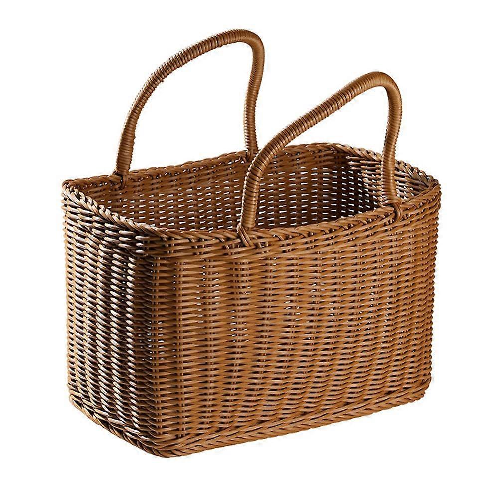 Hand-Woven Picnic Basket with Lid, Large Size, Durable Straw Material, Ideal for Outdoor Dining and Beach Trips