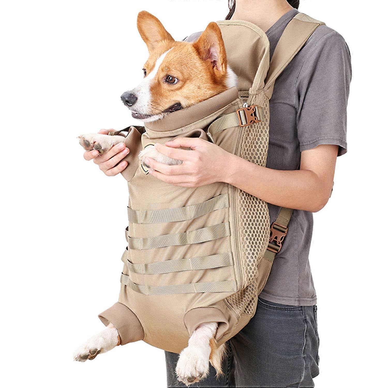 Dog Carrier Tactical Backpack For Small To Medium Dogs Front-Facing Soft Hands-Free Khaki Big Size Cat Compatible