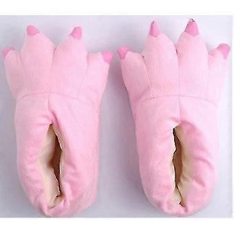 Autumn And Winter Cartoon Dinosaur Animal Paw Shoes, High-heeled Heels To Keep Warm, Crazy Animal City, Plush Home Slippers For Men And Women Pink-35-