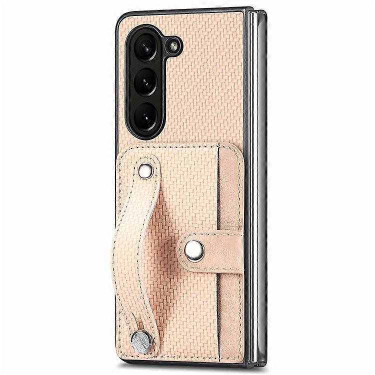 Compatible For Samsung Galaxy Z Fold6 5G Case Wristband PU Leather Phone Back Cover Carbon Fiber Texture