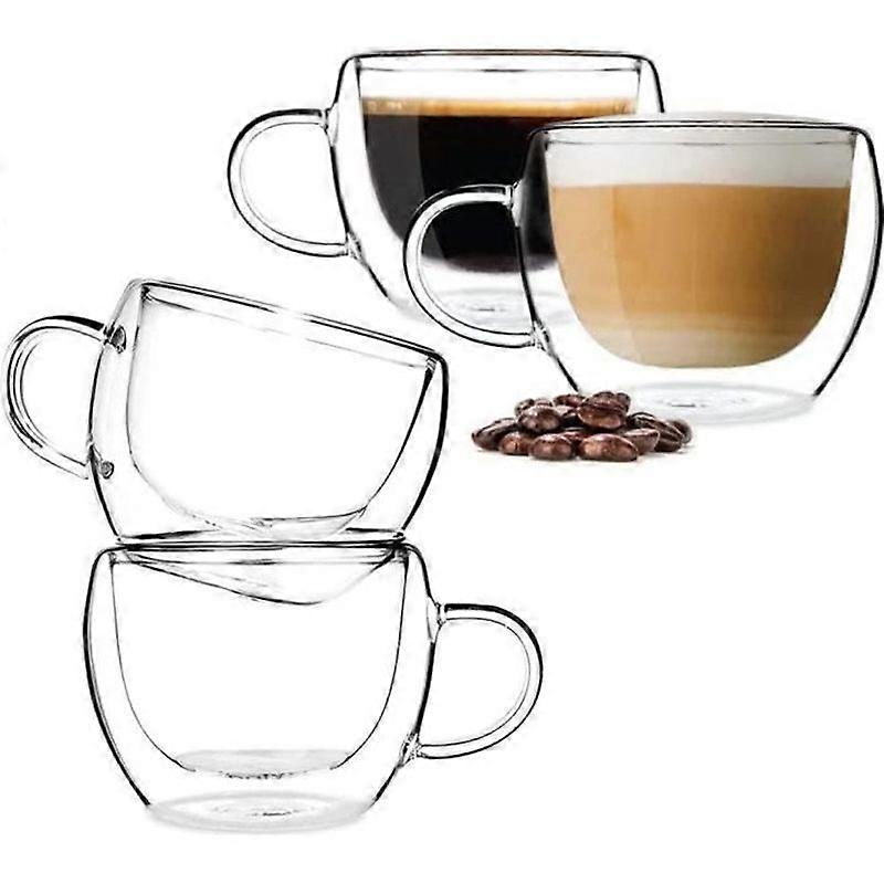 Double Wall Glass Coffee Cup - Clear - 150ml - 4pcs