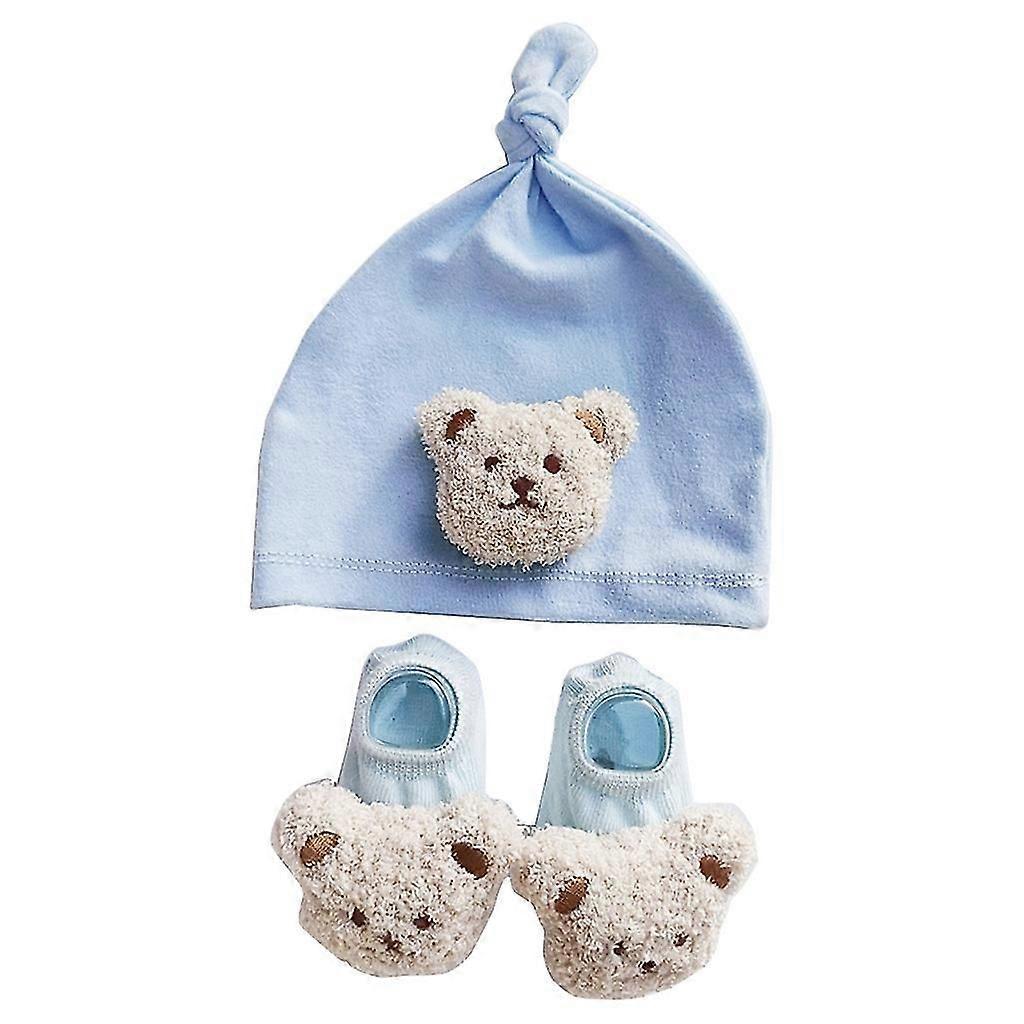 Windproof Infant Hat And Floor Socks Set For Infants Cute Bear Baby Beanie Cap