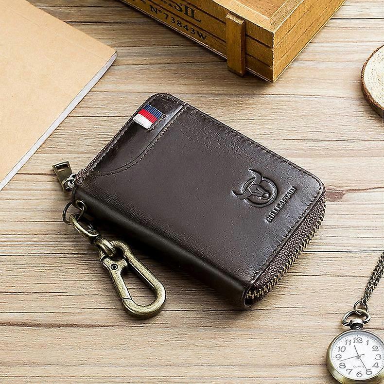 BULL CAPTAIN 474 حقيبة مفاتيح متعددة الوظائف من الجلد بقطع معدنية معلقة ومضادة للفرشاة، اللون: بني