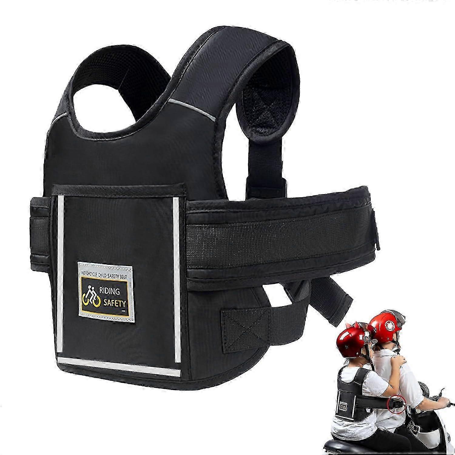 "حزام أمان دراجة نارية للأطفال ، حزام أطفال قابل للتعديل ، مع شرائط عاكسة ، مناسب للأطفال الذين تتراوح أعمارهم بين 2 و 12 عاما"