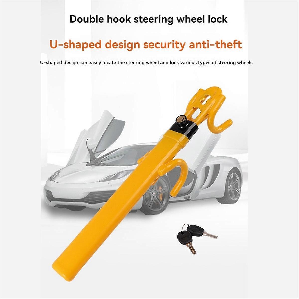 Steering Wheel Lock Anti-Theft Device Wheel Lock Retractable Double Hooks Car Lock with 2 Keys for C