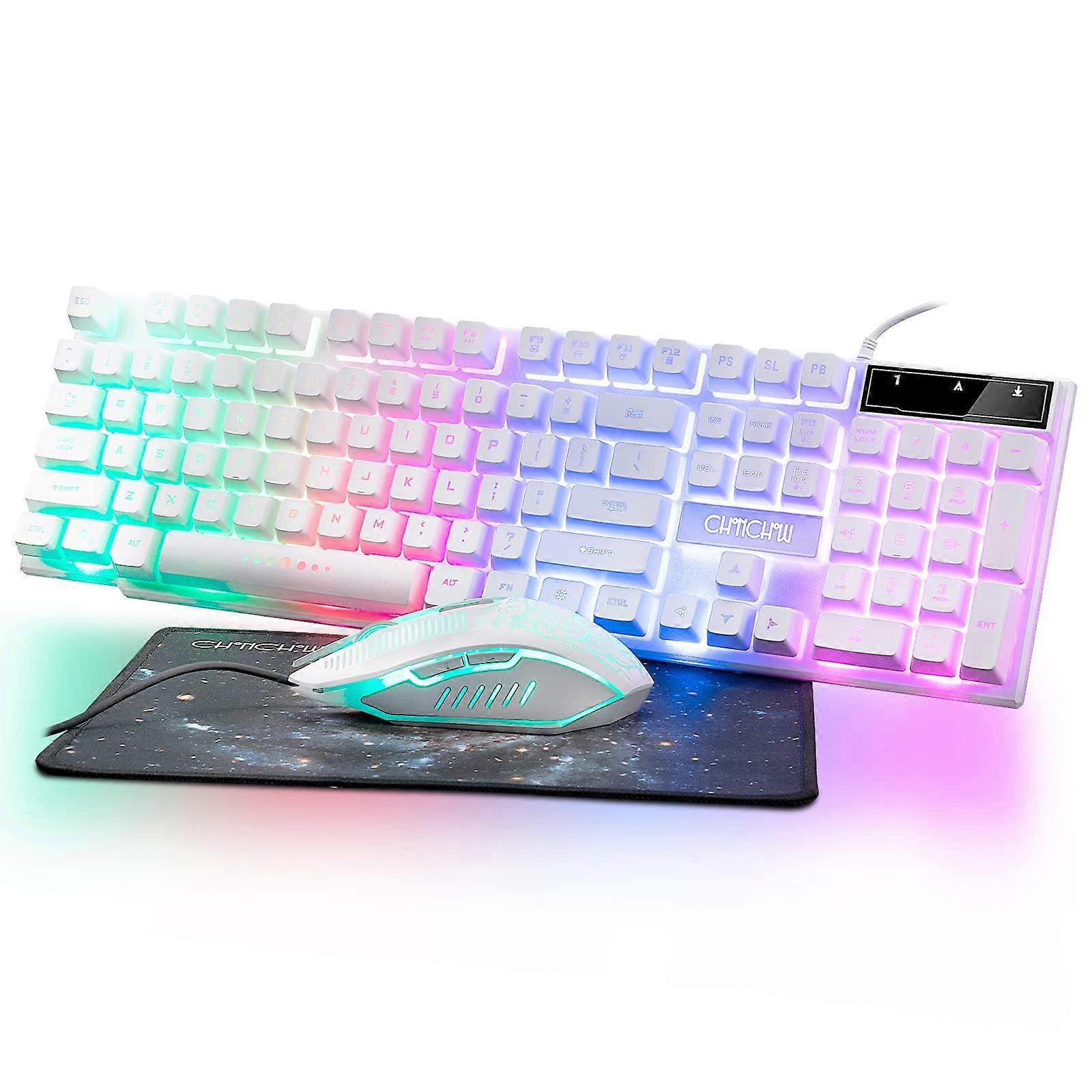 Wired Gaming Keyboard and Mouse with Rainbow Backlit Light Up Keys for Gamer