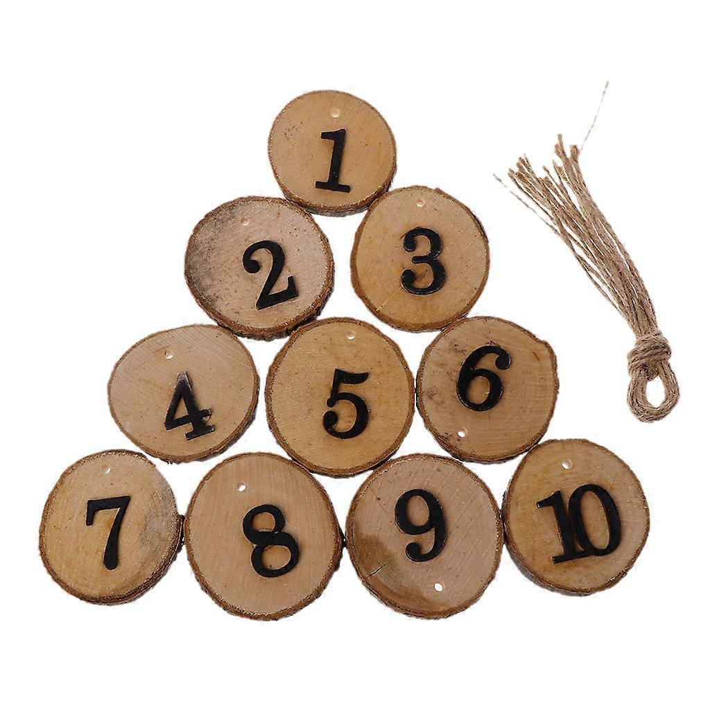 10pcs Round Natural Wood Log Slice Tree Bark 1-10 Table Numbers For Wedding Cent  Khaki
