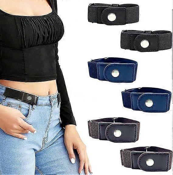 Women's Belts, 3 Pairs Elastic Belt Ajustable No Buckle Belt Invisible Belt Loops for Trousers Quick Release Belts for Jeans Stretch Belt for Women Me