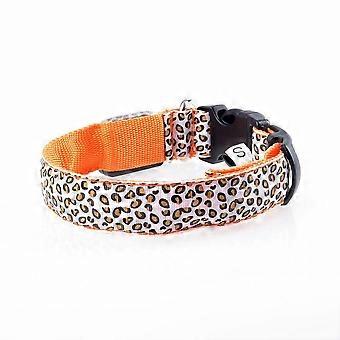 Luminous Pet Dog Collar Leopard Glowing Flash Puppy Collar for Night Safety Light-up Adjustable Necklace for Small Medium Large DogsS