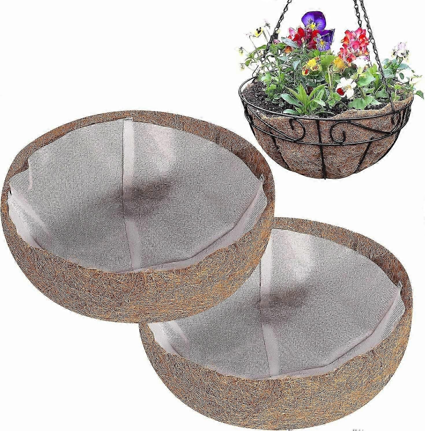 2Pcs 12 polegadas redondo Coco Liners com 2Pcs forro de tecido não-tecido, coco Coir fibra Liner Repl