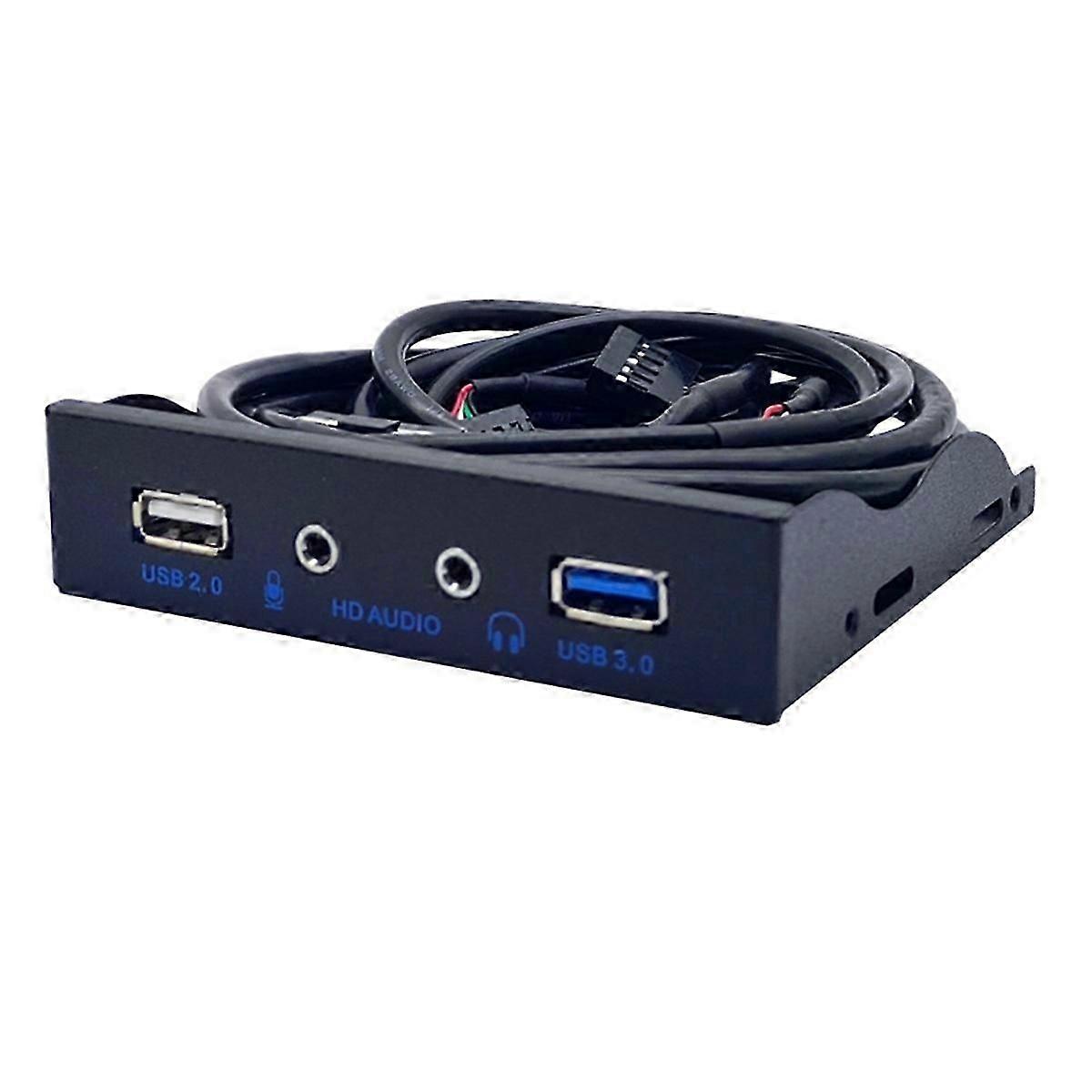 USB 3.0 Hub 3.5mm Earphone Jack Mic Interface Front Panel Black