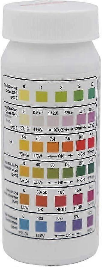 Testeur chimique de piscine et de spa, bandelettes de test multifonctionnelles 6 en 1 pour le chlore, le brome, le ph, l’alcalinité totale, la dureté totale et l’acide cyanurique
