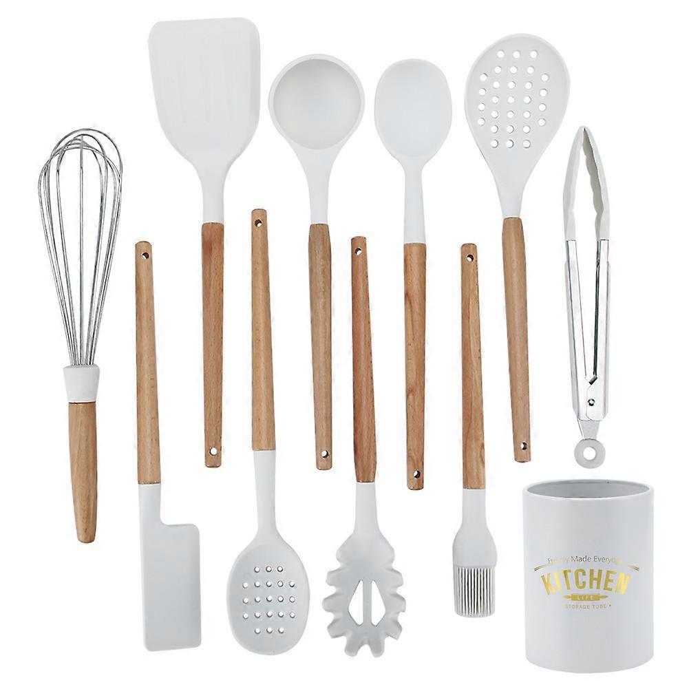 11Pcs White Silicone Kitchenware Kit NonStick Kitchen Utensils with Storage Box