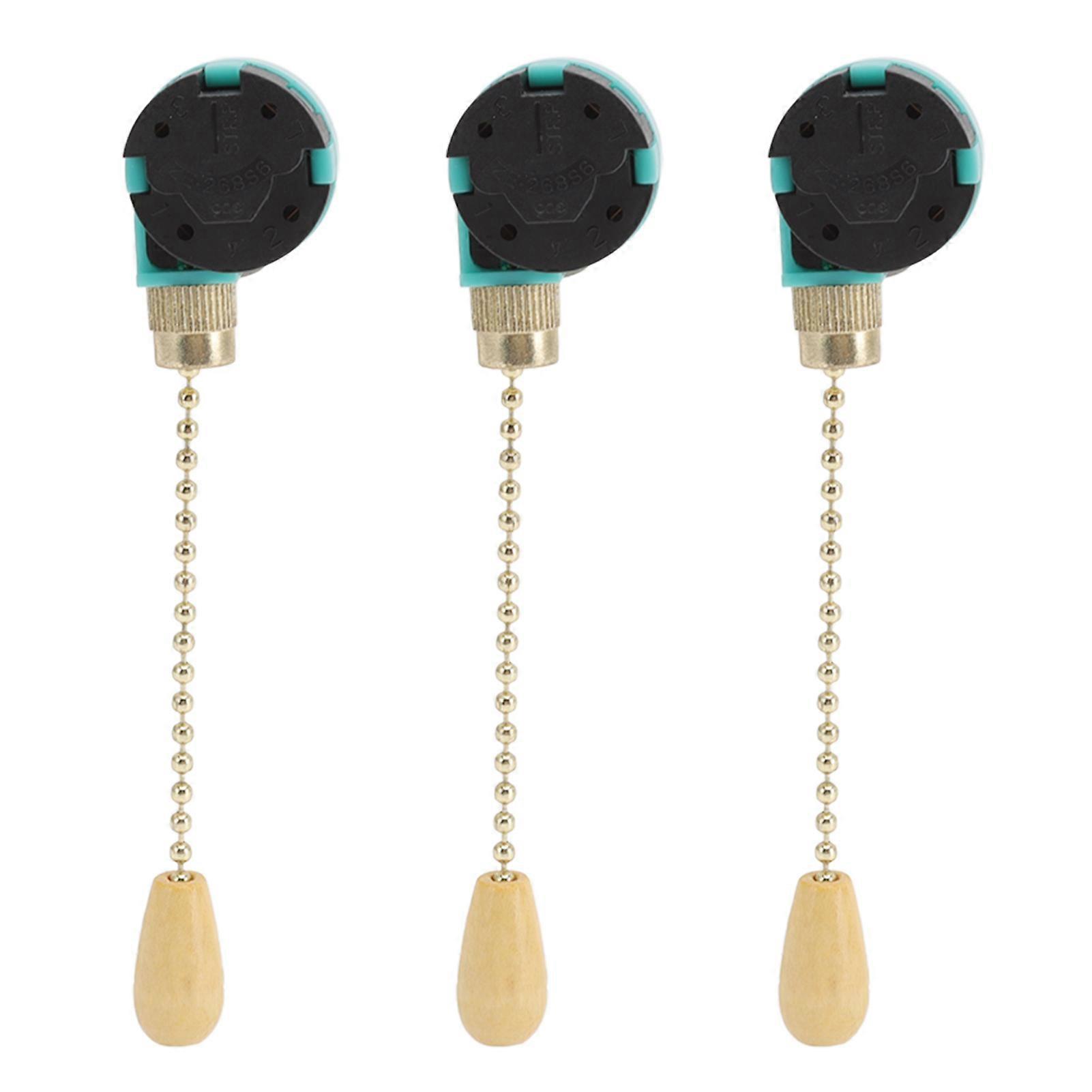3Pcs Ceiling Light Pull Chain Switch 3 Speed 4 Wire Ceiling Fan Switch for Ceiling Fan Wall Lamp