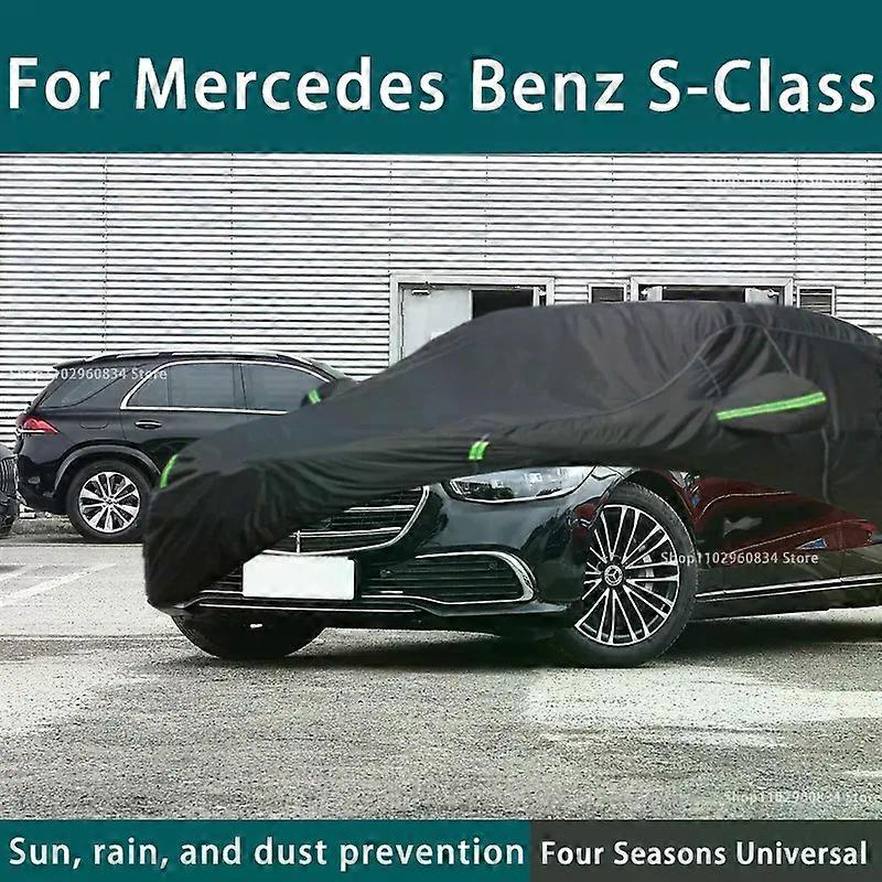 Για Mercedes Benz S Class Πλήρης καλύμματα αυτοκινήτων Εξωτερική προστασία από τον ήλιο Σκόνη βροχή Χιόνι προστατευτικό αντιχαλαζικό κάλυμμα αυτοκινήτου Auto μαύρο κάλυμμα