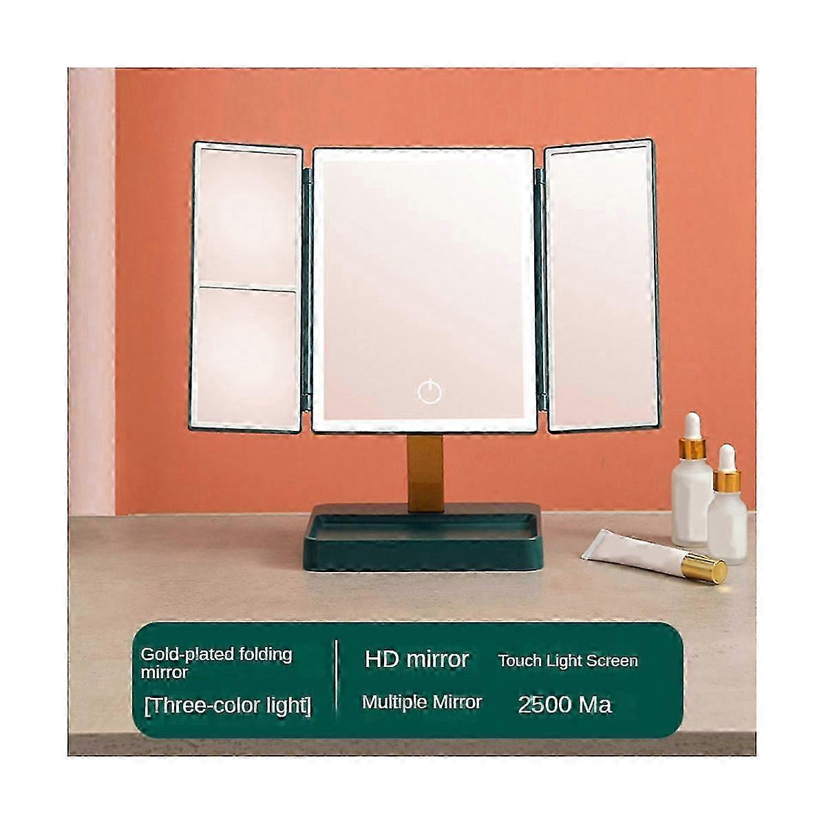 3X Magnifying Tri-Folding Vanity Mirror with 270° Rotation & Stepless Dimmer for Makeup Application