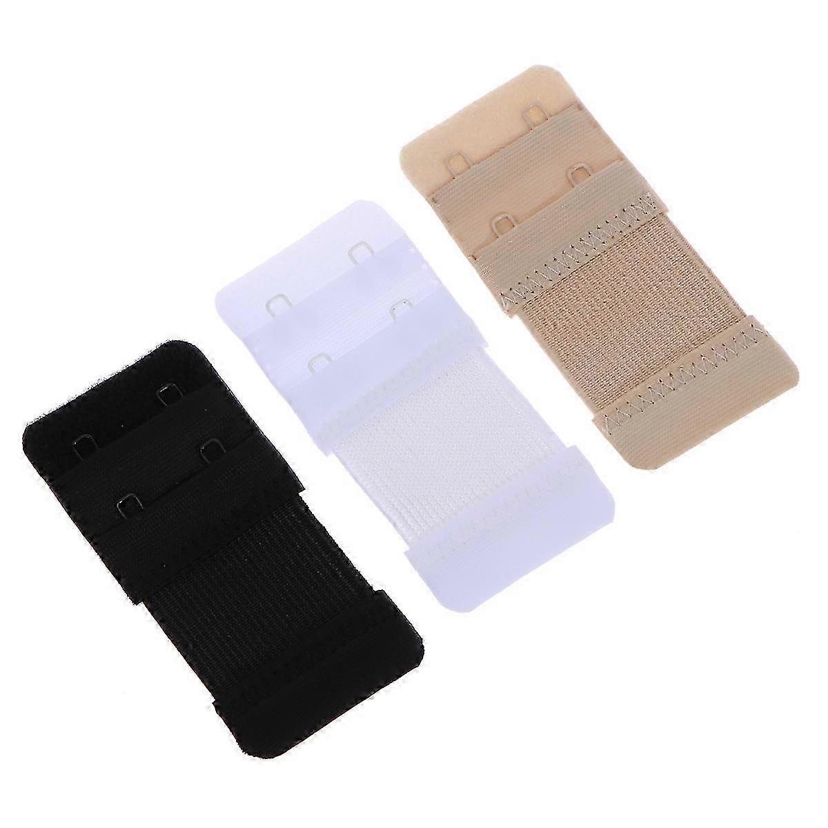 3pcs Women's Elastic Bra Lingerie Extenders 2-Hooks 2 Rows Extension Straps in Different Colors Blac