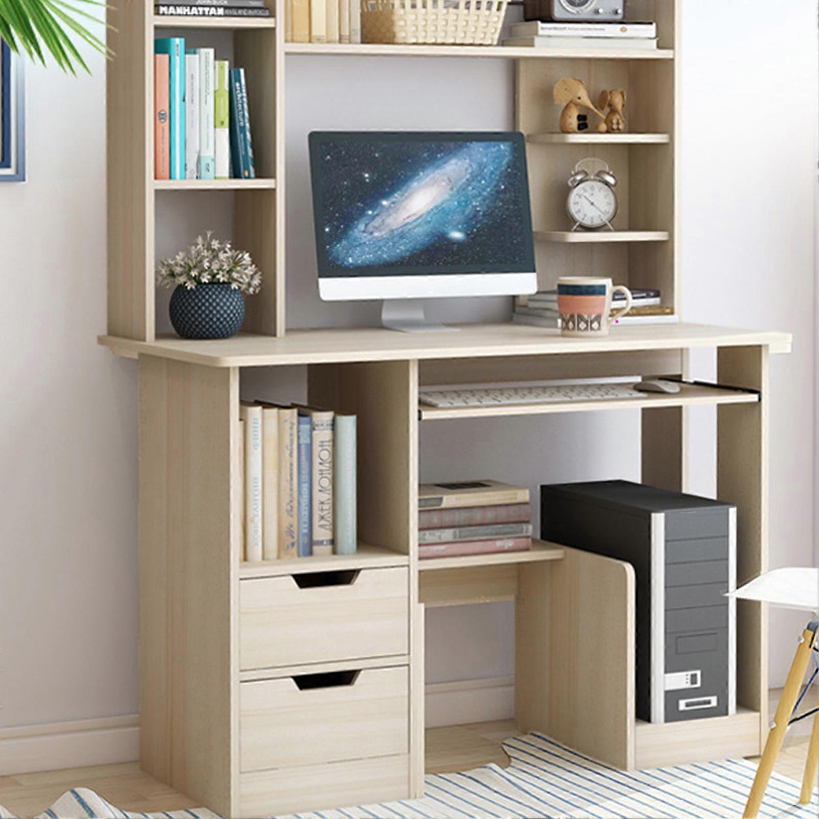 Computer Desk with Bookshelf Simple Design Versatile Study Writing Table for Home Bedroom Office 