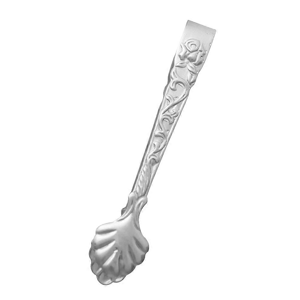 Stainless Steel Sugar Cube Tongs, Embossed Rose Design, Non Slip Ice Cube Clip for Cocktails, Whiskey, Tea Parties, and Bar Serving