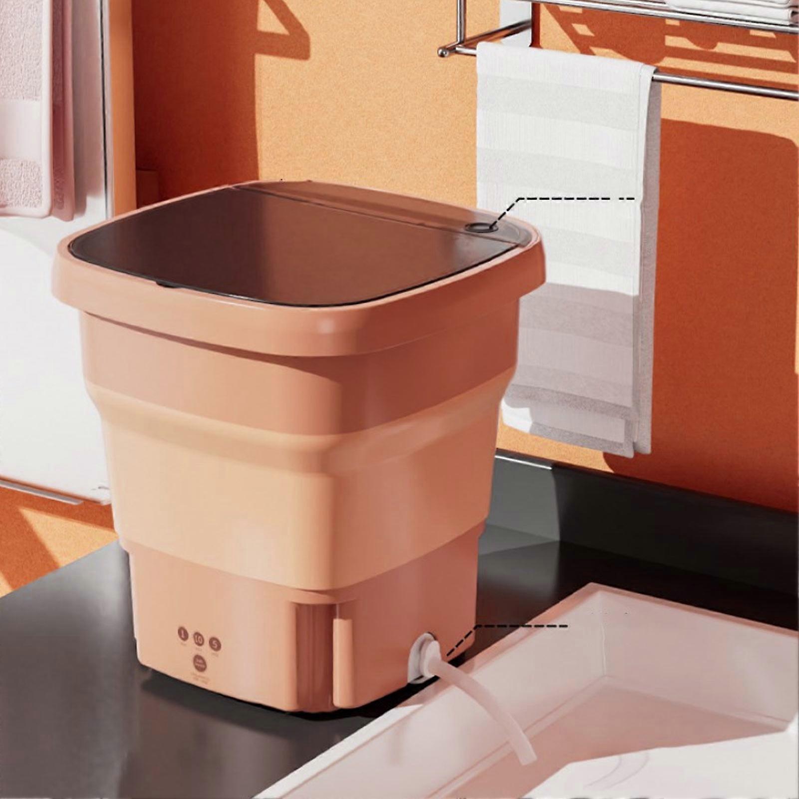 Mini Washing Machine Multifunction Foldable Efficient Dehydration Function Portable Washer 100‑240V 15L Pink Orange EU Plug