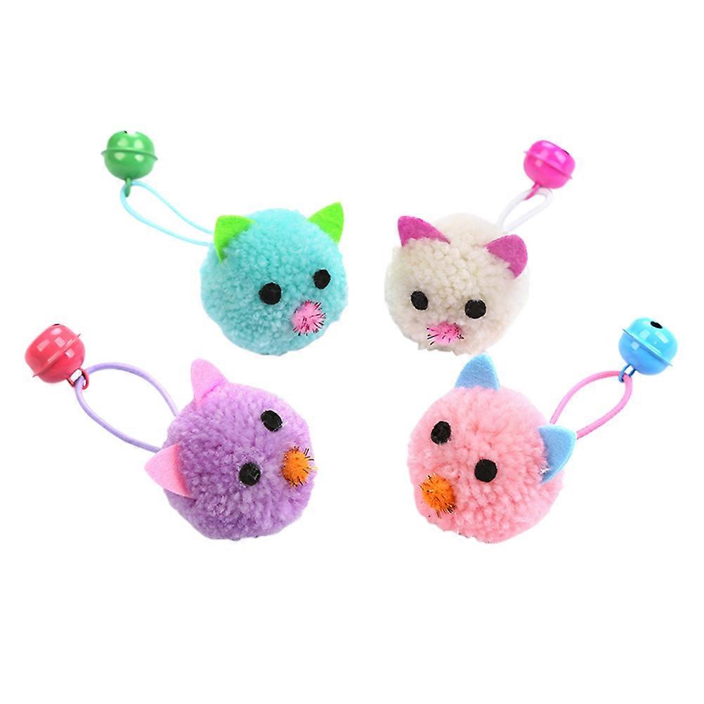 4PCS Cat Bell Chewing Plush Cartoon Mouse Interactive Toy for Stress Relief Playtime Purple White