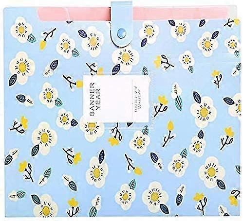 Floral Printed Accordion Document Case, Expandable, Blue