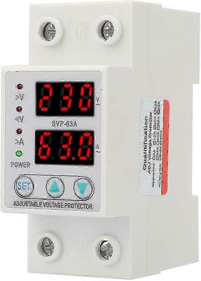 Current Protector Voltage Over/Under Protection Device for Electrical Systems with Dual LED Display, Single Phase Low Voltage Protection, Su