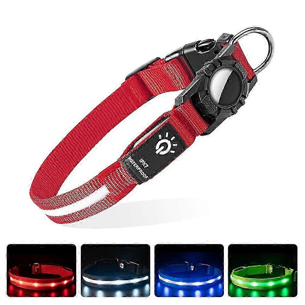 Nylon Pet Dog Neck Collar with Protective Cover for AirTag Tracker (CE Certified) - Red for Suitable for Certain Brands