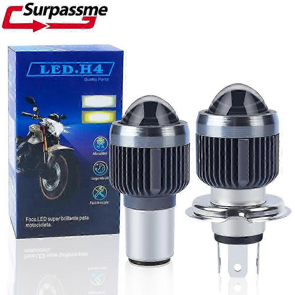High-Lumen 10000Lm H4 BA20D LED Motorcycle Headlight Bulb Lens in White and Yellow for Scooters, Fog Lights, and 12V Applications