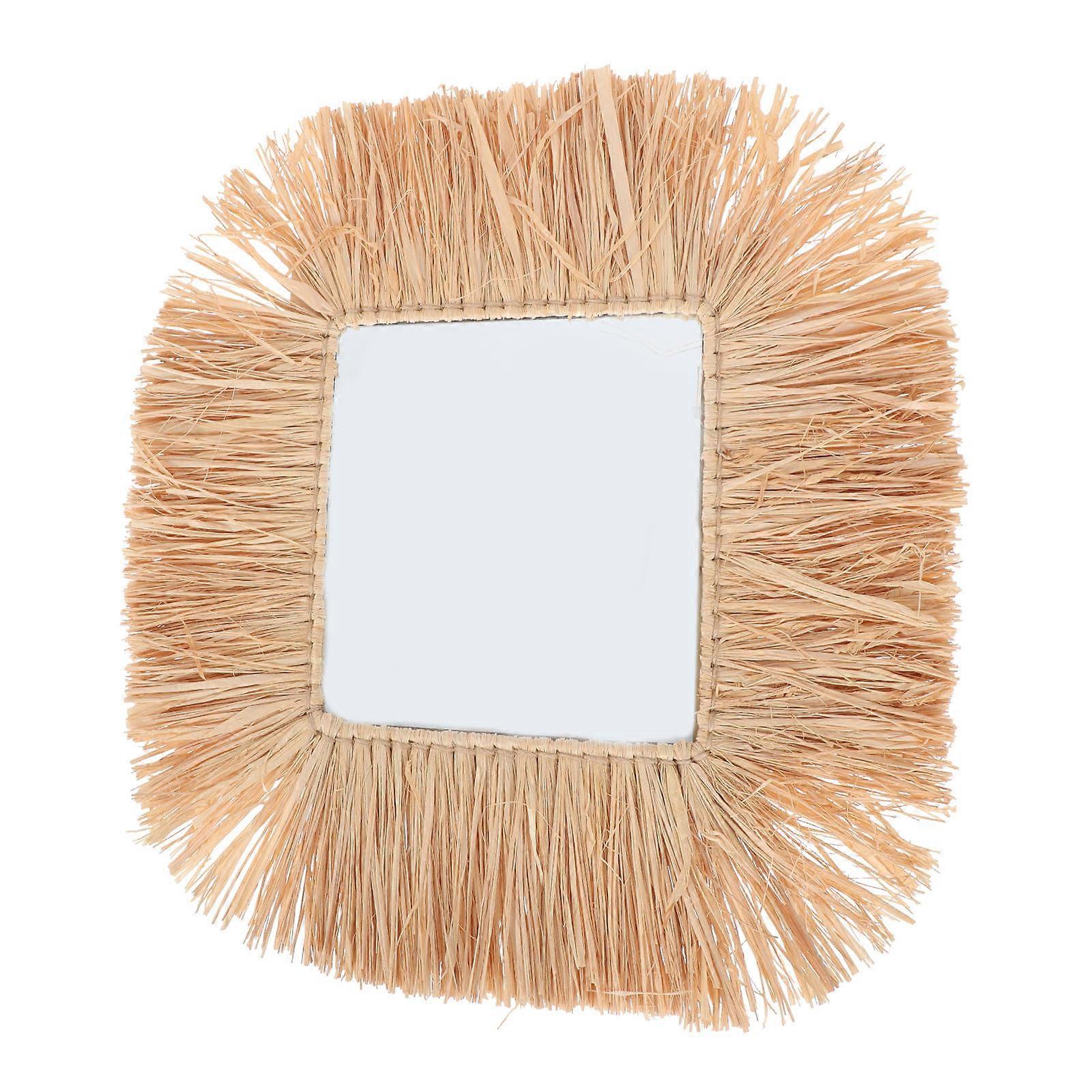 Straw Braid Mirror for Decor Glass Material Khaki Color Adds Chic Style to Any Room 1Pc