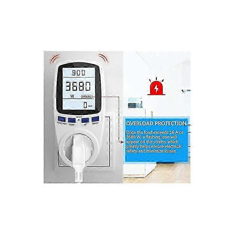 Electricity Consumption Meter with Backlight for Socket Max 3680W/16A