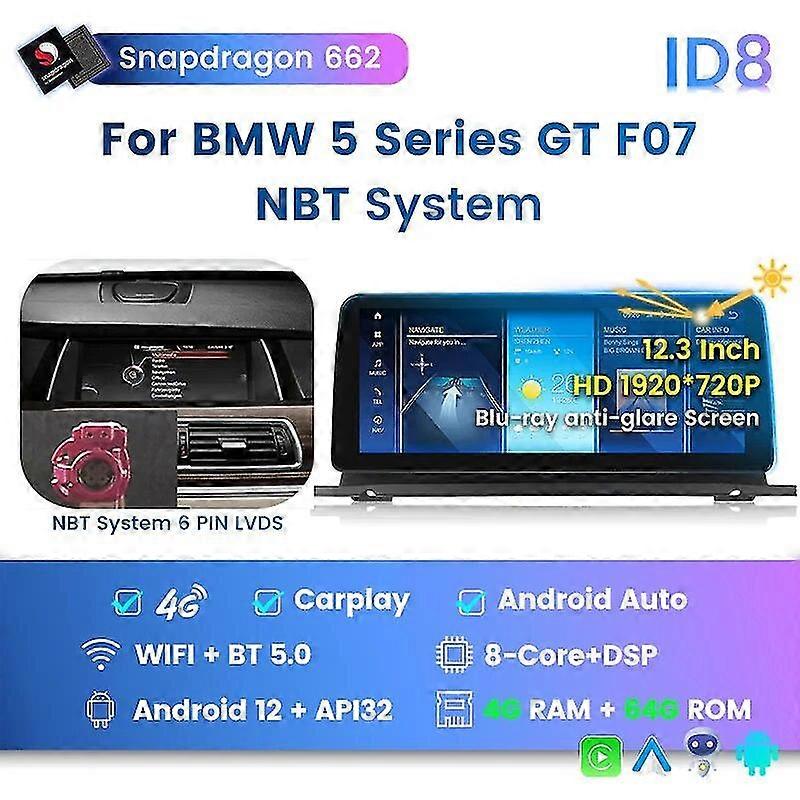 8g+256g Android 12 Api32 All In One Car Intelligent System Compatible with Certain Brand 5 Series GT F07 2009-2016 Carplay+auto