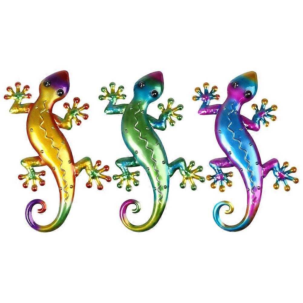 Lizard Garden Statue Iron Hanging Lizard Ornament Home Decorative Accessories Rainbow Colors 30x22cm 3Pcs