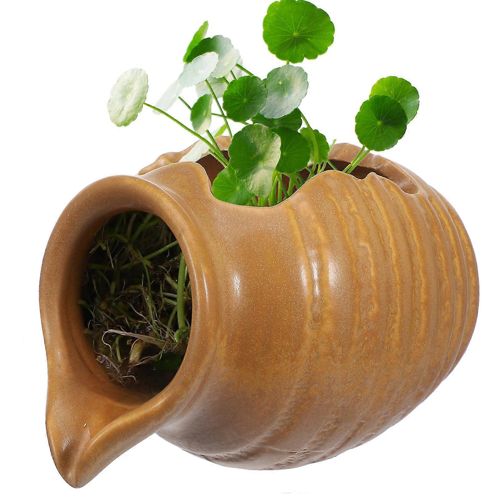 Fountain Ceramic Jar Light Brown with Design for Home Use