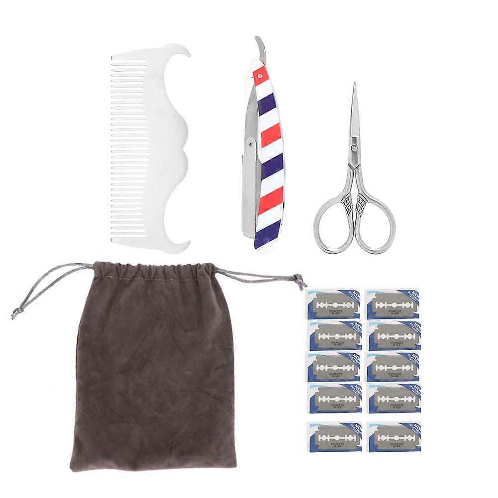 Beard Kit Beard Brush Styling Comb Scissors Shaving Knife Blade Modeling Kit Set