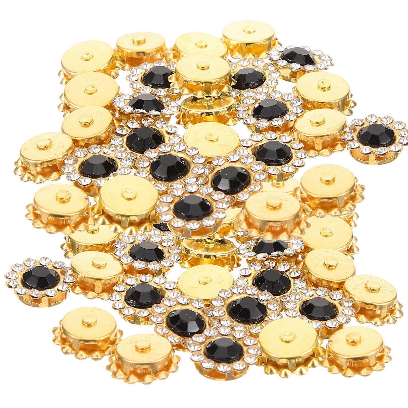 50PCS Rhinestone Sunflower Buttons, Durable DIY Craft Embellishments with Shiny Stones for Clothing, Hats, Bags