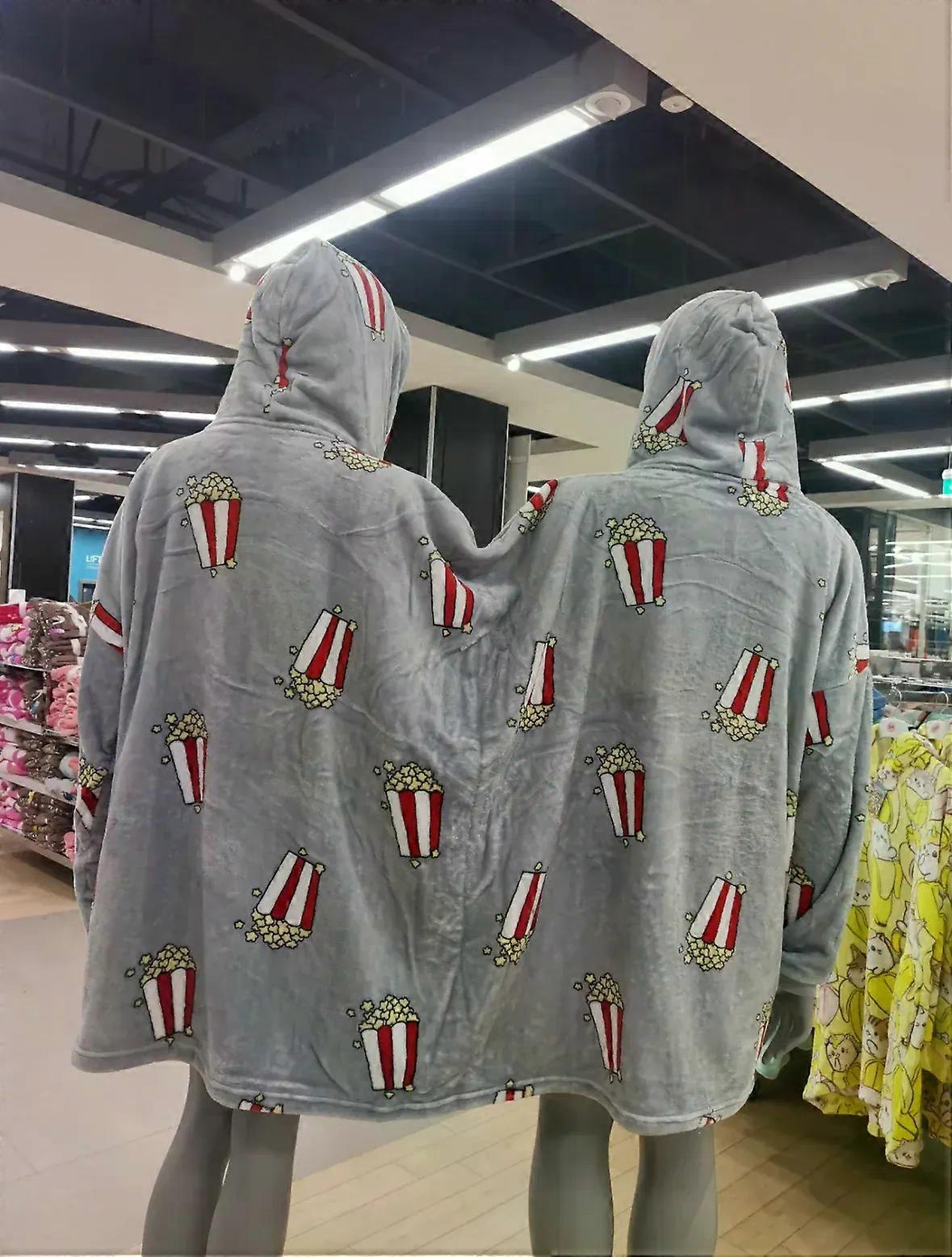Par de Pijamas de Pipoca Dupla Snuddie com Padrão de Abacate Cobertor com Capuz de Pelúcia Tamanho Único para Adultos cola