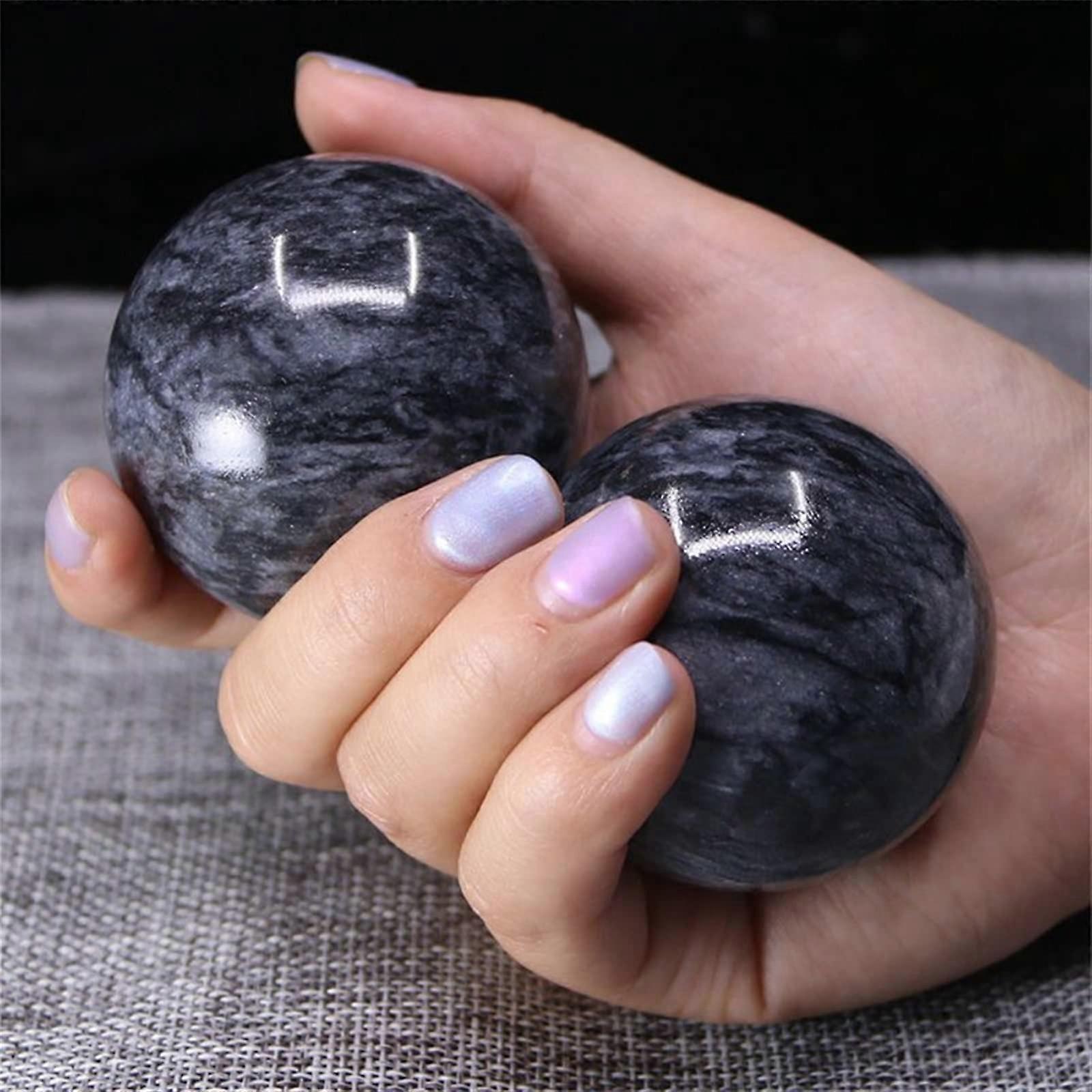 50mm Natural Jade Baoding Balls for Hand Exercise and Wrist Massage Therapy, Waves Jade Quartz Fitness Stones
