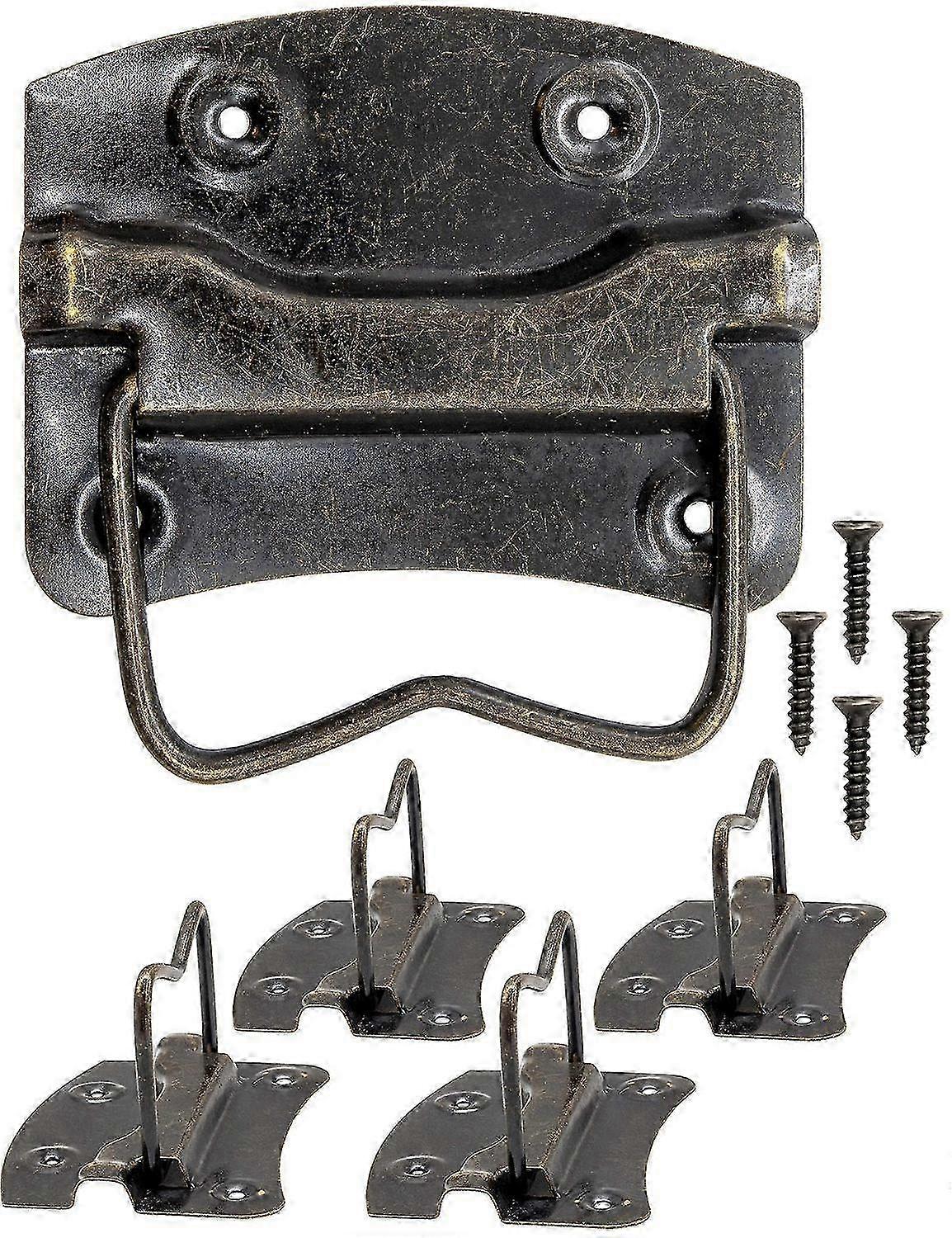 2025 Set of 4 folding handles for chests, boxes, chests of drawers, antique bronze brass design, 76 x 72