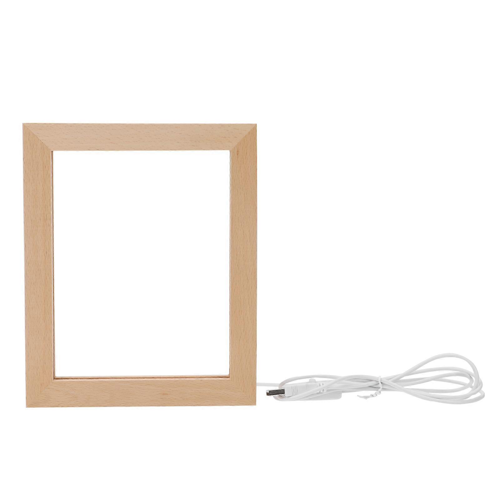Unique Photo Frame Luminous Led Lighting Wooden Rectangular Study Room Bedroom Decorative 1Set