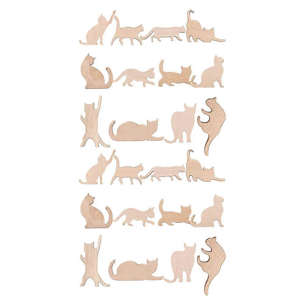Creative DIY Unpainted Wooden Cat Cutouts for Decor Beige Color Safe Material Versatile Use 24 Pieces