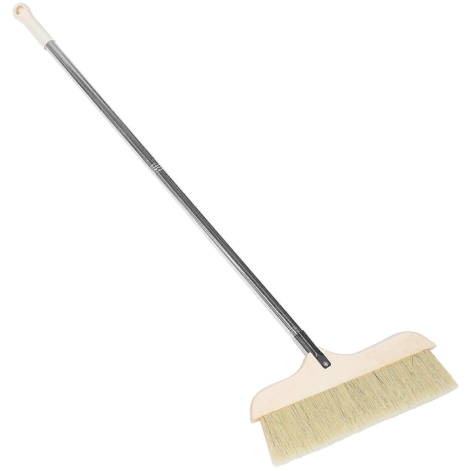 Soft Bristle Broom for Home Use with Long Handle Easy to Grip and Store Black Wood Plastic