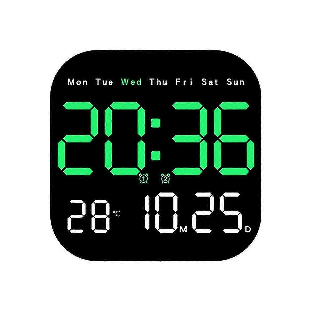 Digital Wall Clocks Temperature Date Week Dispaly Electronic Table Clock 12/24H Wall-Mounted LED Alarm Clock Remote,E