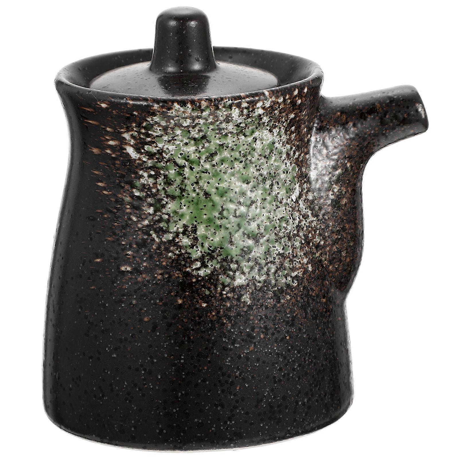 Ceramic Soy Sauce Bottle with Lid for Storage Keeps Clean and Fresh Green 4.5 Inches