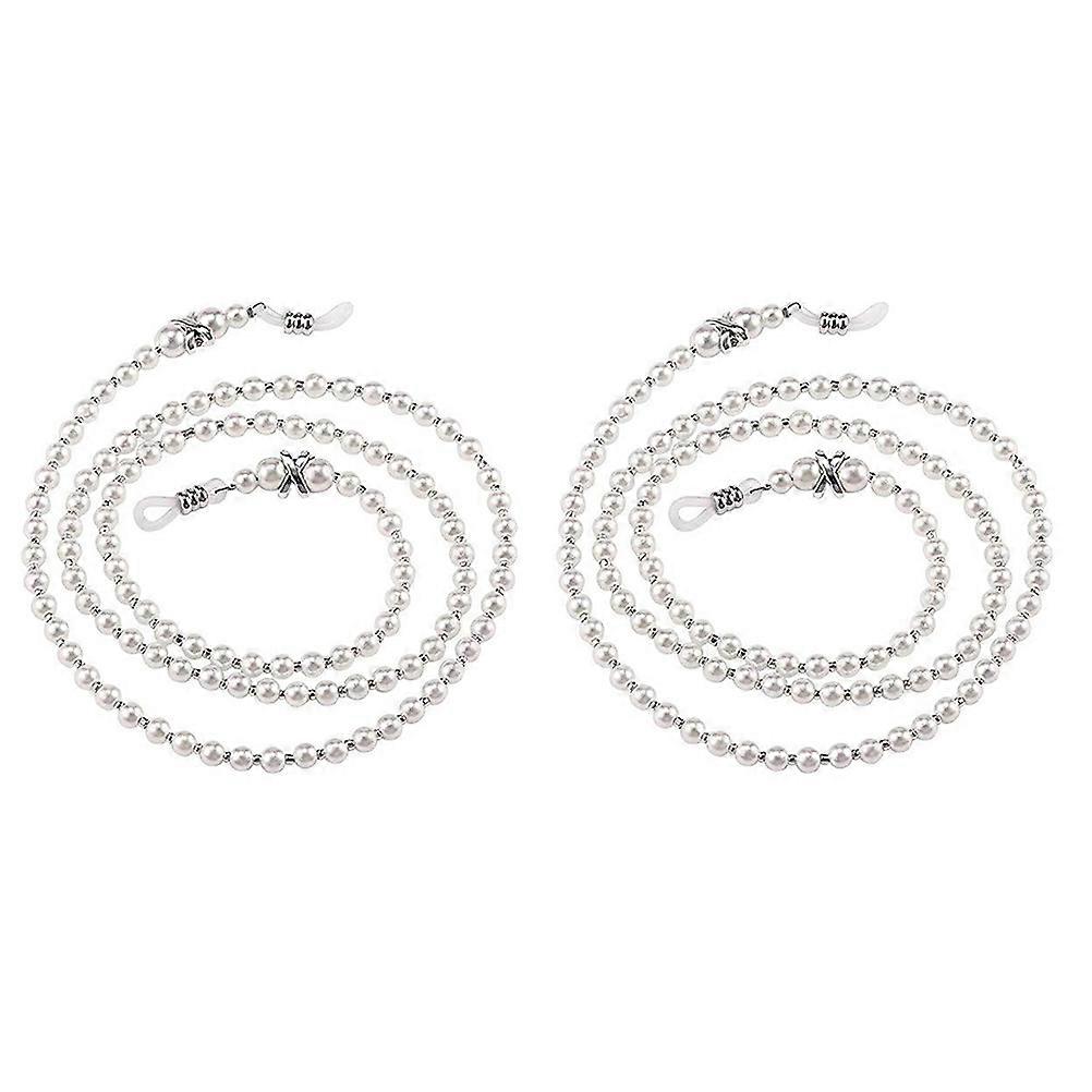Eyewear Retainer Strap Pearl Eyeglasses Strap Protect Glasses from Damage Silver 2Pcs