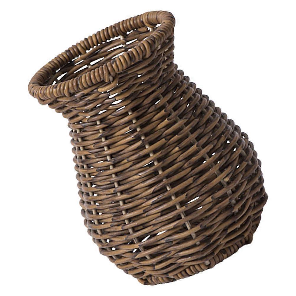 Rustic Woven Vase for Home Decor with Smooth Surface and Round Edges Made of Plastic and Iron Brown