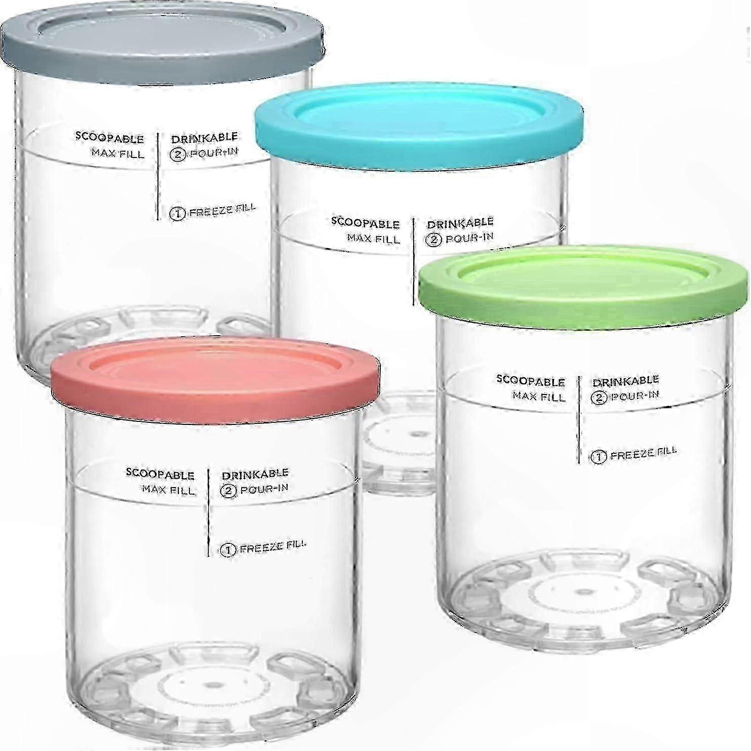 Replacement Pints and Lids for Ice Cream Maker, 4-Pack Compatible with Ninja NC500 NC501 Series, Deluxe Size