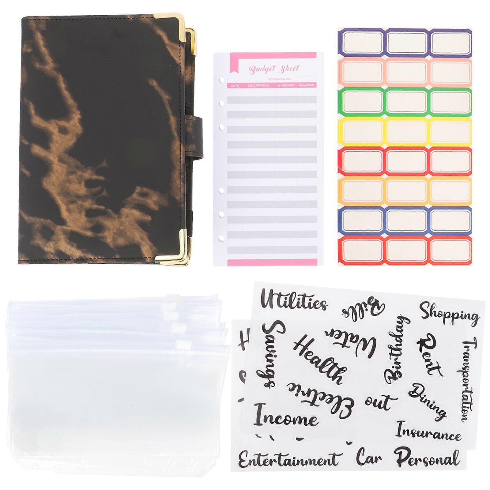 Budget Binder with Zipper Envelopes for Cash DIY Portable PVC Black 1 Set A6