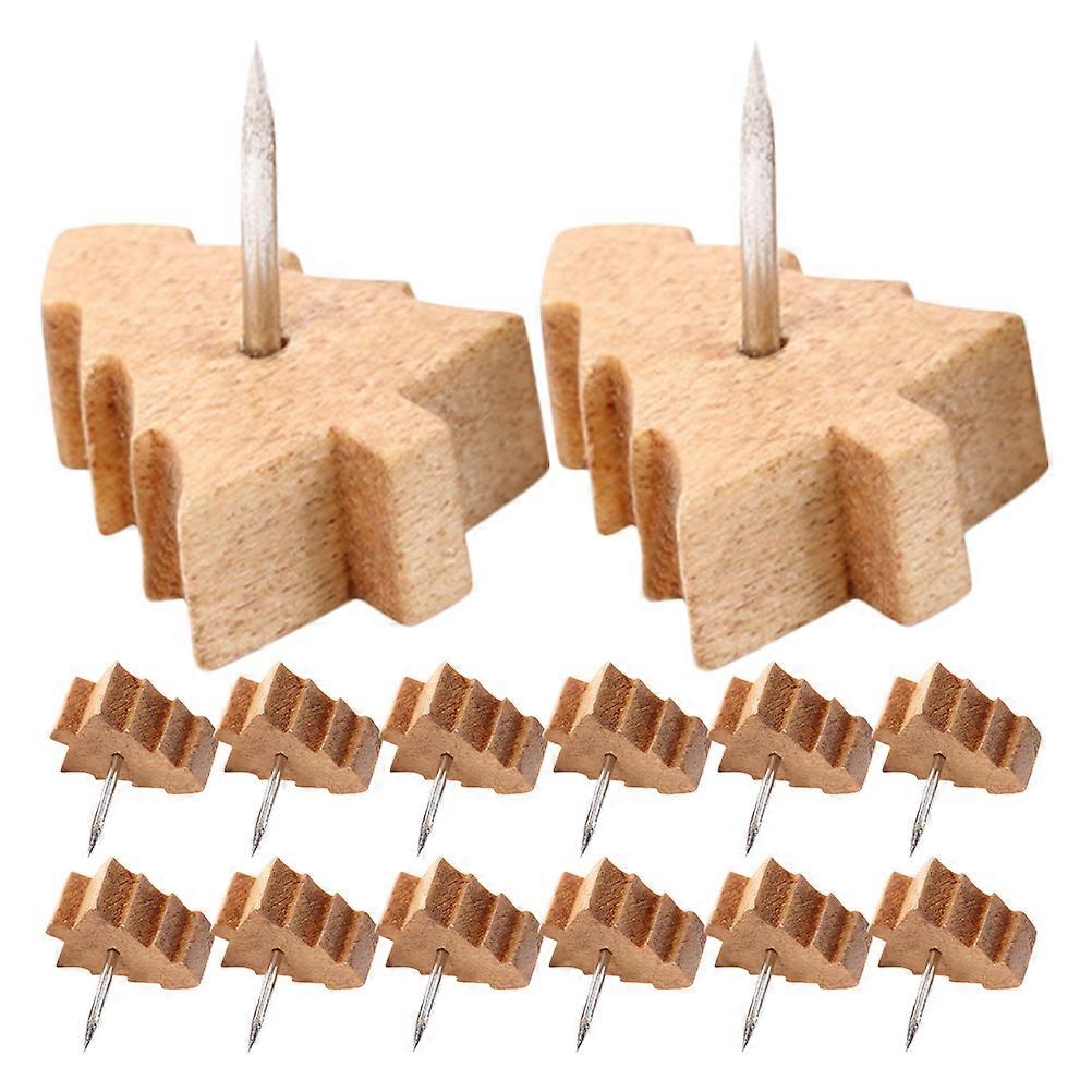 Wooden Tree Push Pins for Boards Khaki Creative Design Wood Material 80 Pieces